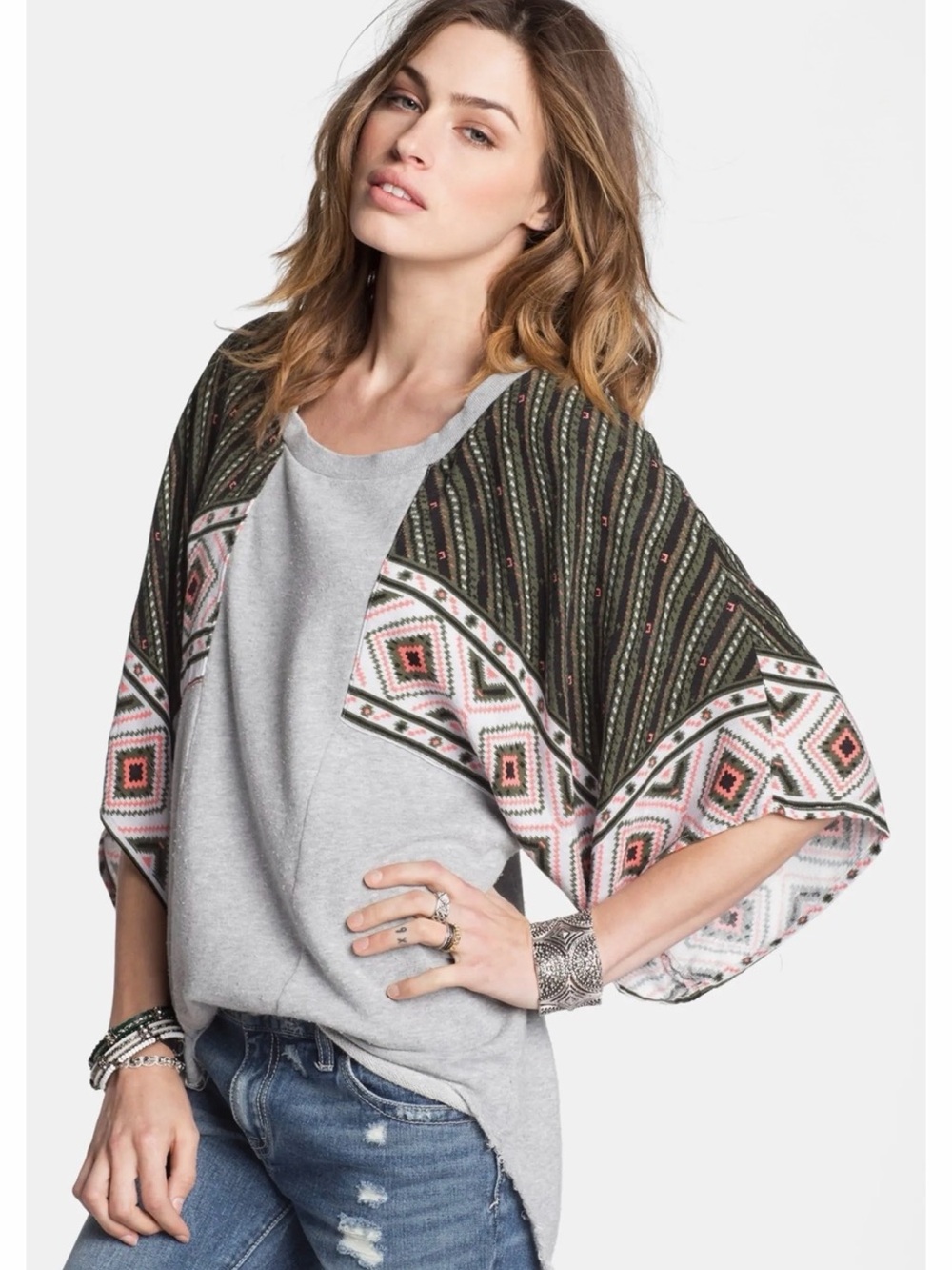 Free People Festival Mixed Media Sweatshirt Oversized Fit Medium
